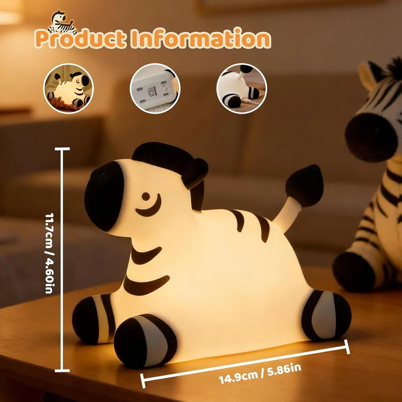 Zebra Silicone Night Light – Cute LED Animal Lamp for Kids’ Bedroom, Nursery & Home Decor