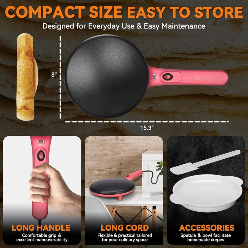 Electric Crepe Maker – Non-Stick Crepe Pancake Cooking Machine for Home & Kitchen