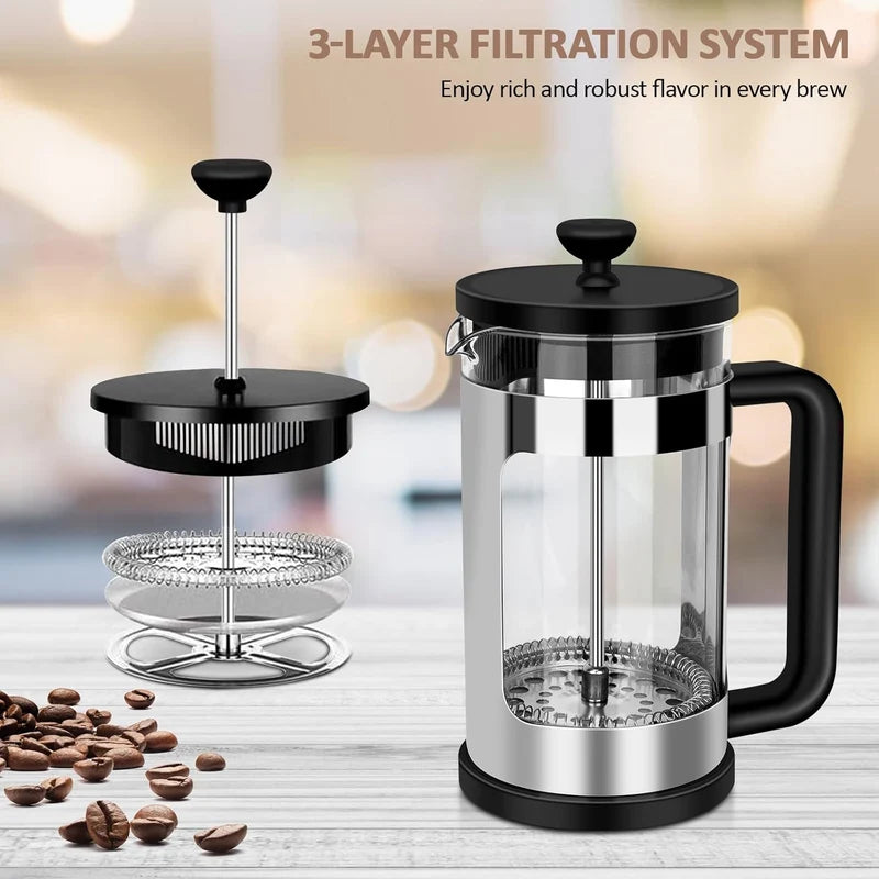 Hetai French Press Coffee Maker – Glass Coffee Plunger for Rich, Fresh Brewed Coffee at Home & Office