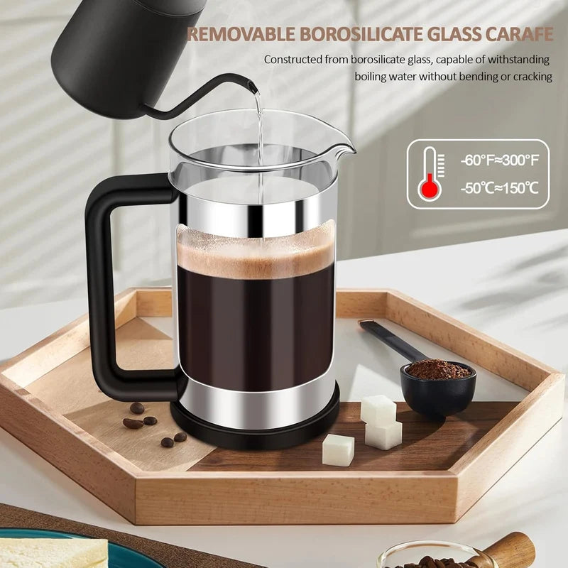 Hetai French Press Coffee Maker – Glass Coffee Plunger for Rich, Fresh Brewed Coffee at Home & Office