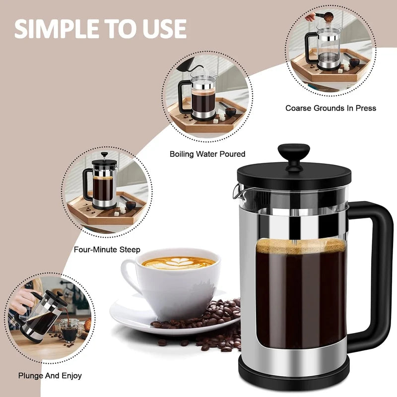 Hetai French Press Coffee Maker – Glass Coffee Plunger for Rich, Fresh Brewed Coffee at Home & Office