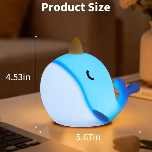 Narwhal Silicone Night Light – Cute LED Night Lamp for Kids’ Bedroom, Nursery & Home Decor