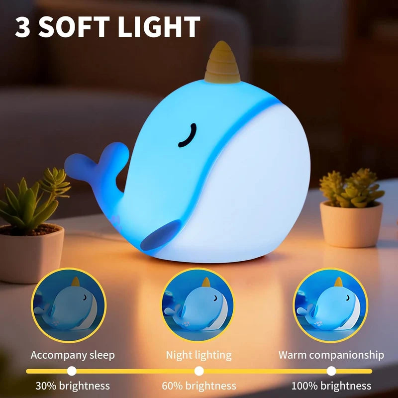 Narwhal Silicone Night Light – Cute LED Night Lamp for Kids’ Bedroom, Nursery & Home Decor