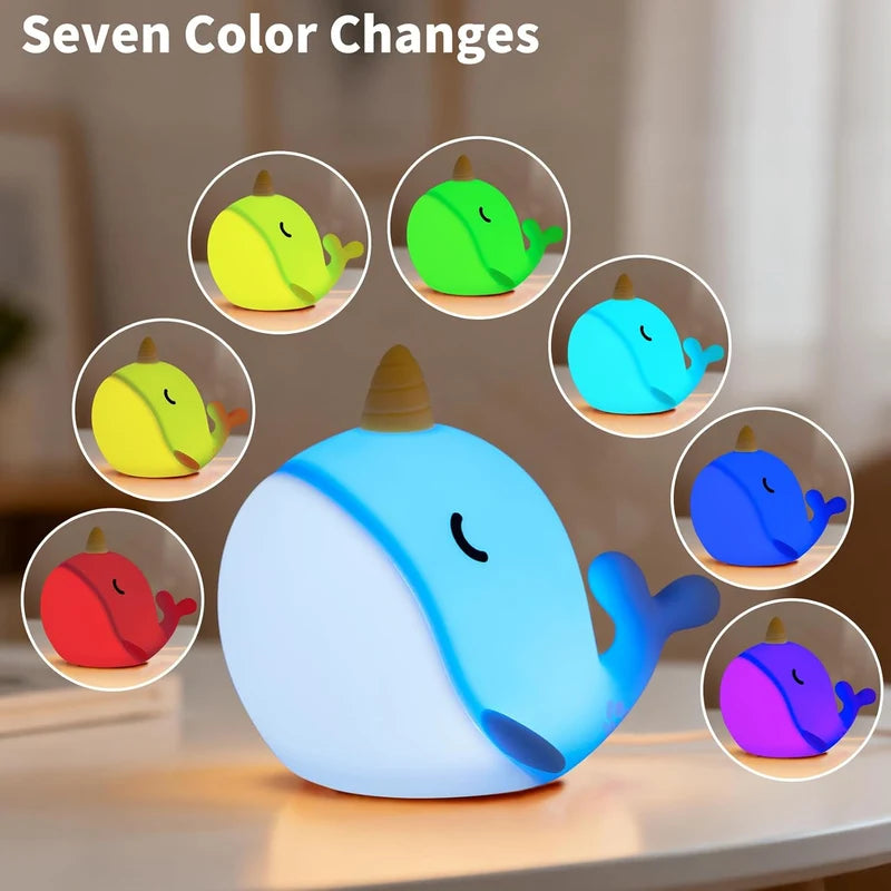 Narwhal Silicone Night Light – Cute LED Night Lamp for Kids’ Bedroom, Nursery & Home Decor