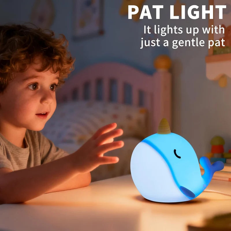 Narwhal Silicone Night Light – Cute LED Night Lamp for Kids’ Bedroom, Nursery & Home Decor