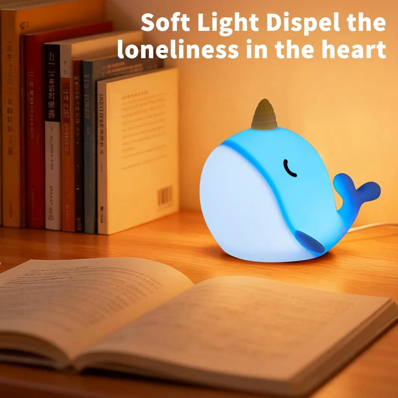 Narwhal Silicone Night Light – Cute LED Night Lamp for Kids’ Bedroom, Nursery & Home Decor